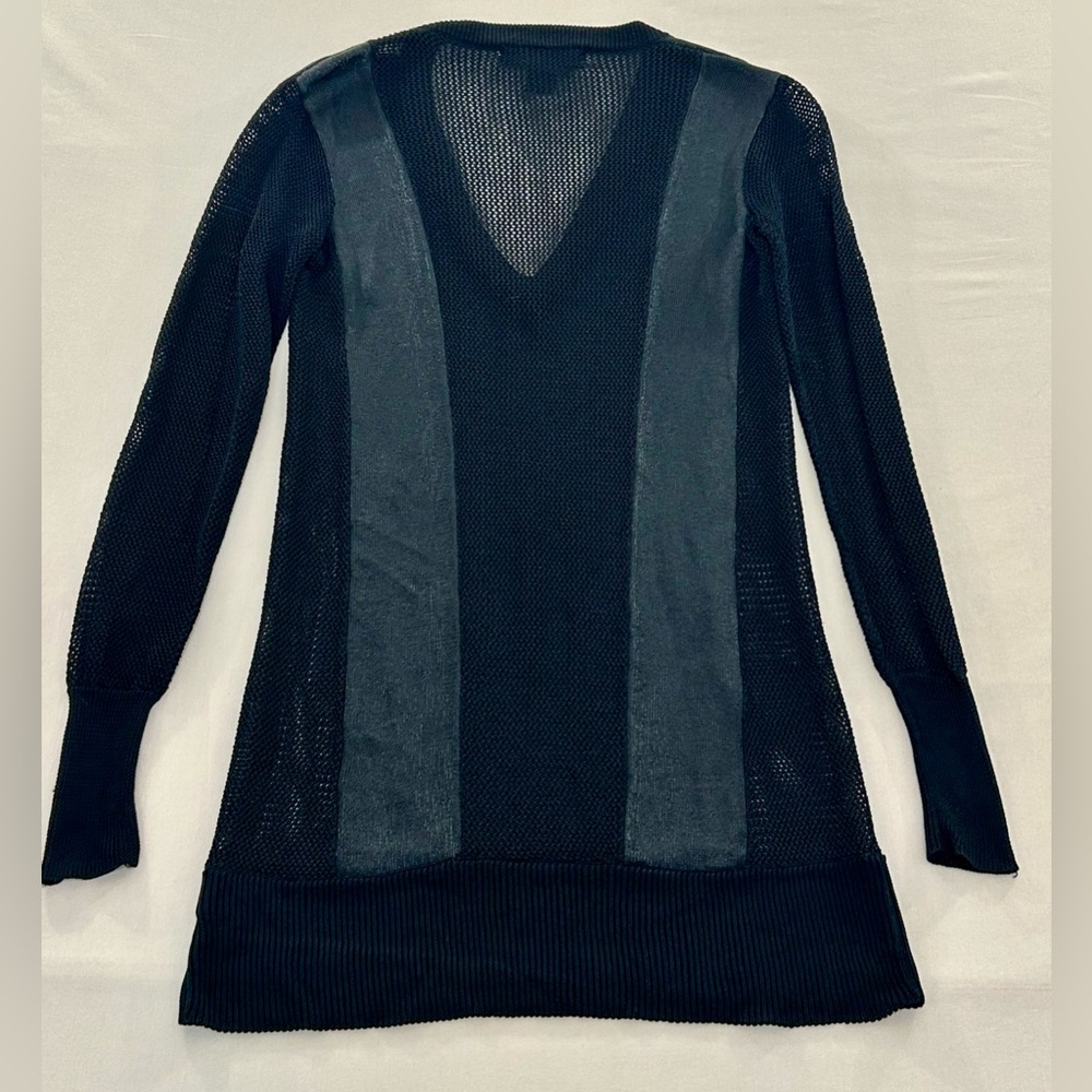 Mesh Knit Open Weave Tunic Dress Swim Coverup Long Sleeve Deep V-Neck Size XS